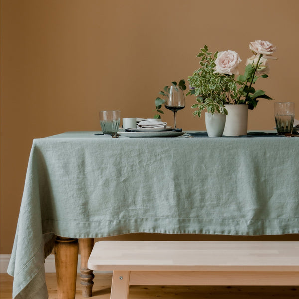 Linen Tales Green Milieu Linen Tablecloth