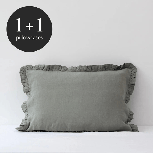 linen tales Khaki Linen Pillowcase with Frills