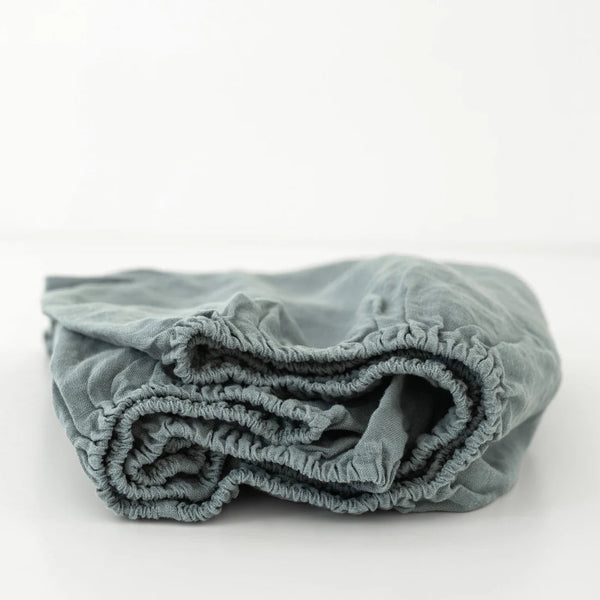 linen tales Kids Blue Fog Linen Fitted Sheet
