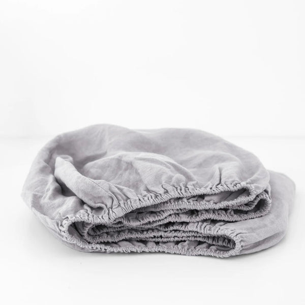 linen tales Kids Light Grey Linen Fitted Sheet