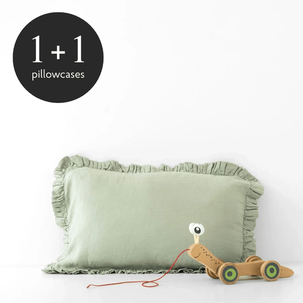 linen tales Kids Sage Linen Pillowcase with Frills