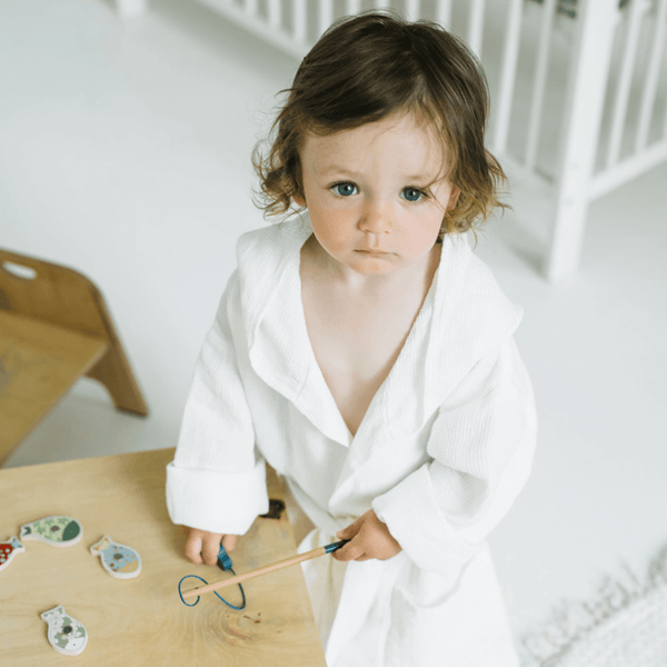 Linen Tales Kids White Linen Fine Waffle Bathrobe