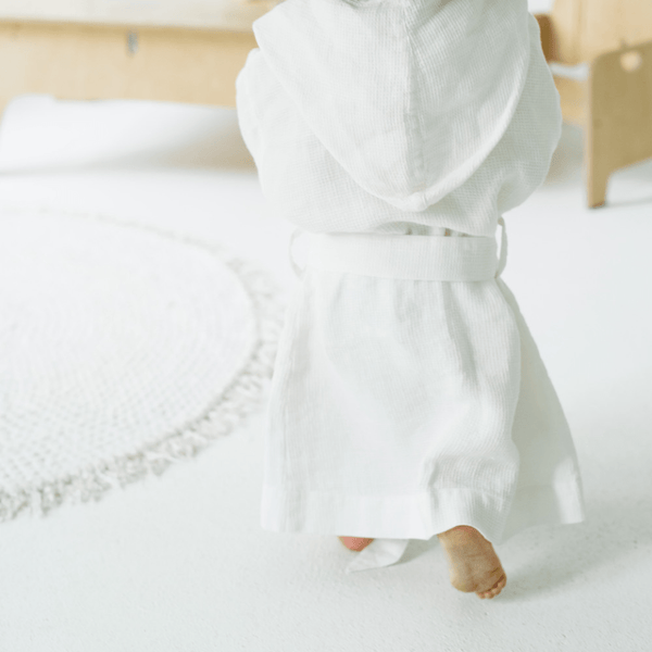 Linen Tales Kids White Linen Fine Waffle Bathrobe