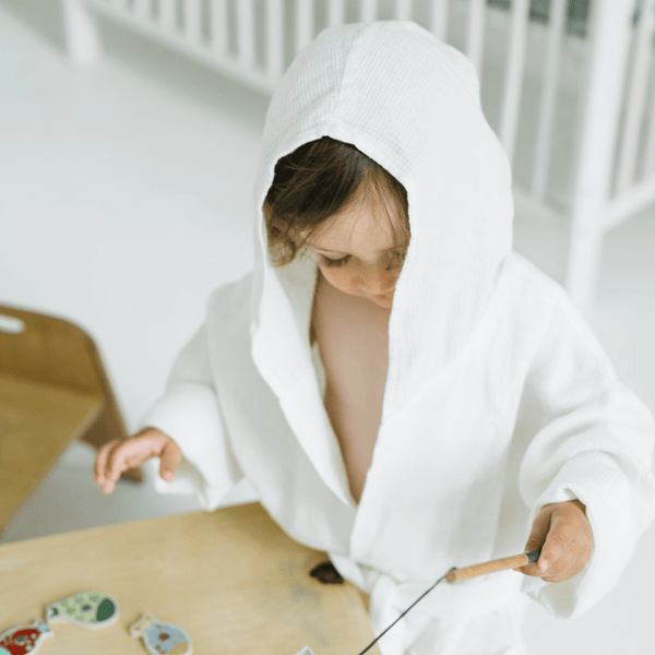 Linen Tales Kids White Linen Fine Waffle Bathrobe