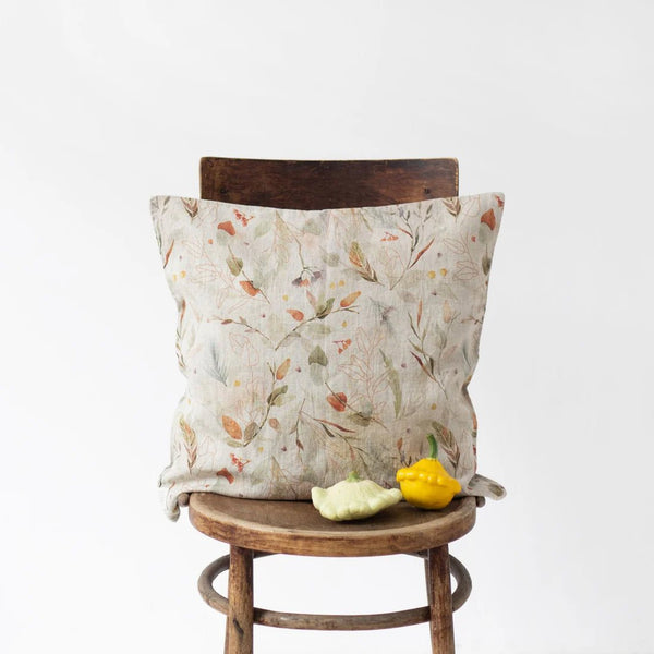 linen tales Leaves on Natural Linen Cushion Cover