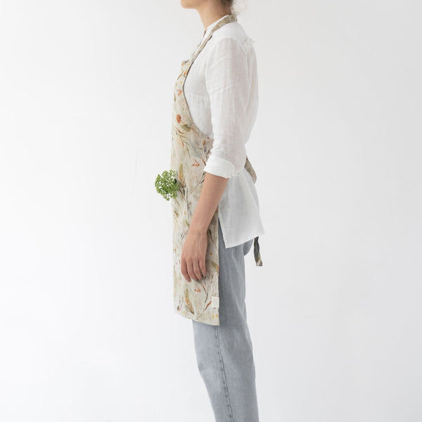 Linen Tales Leaves On Natural Linen Daily Apron