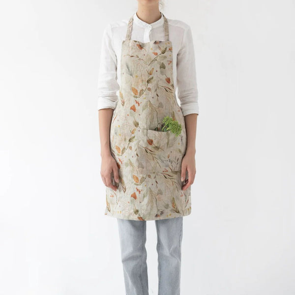 Linen Tales Leaves On Natural Linen Daily Apron
