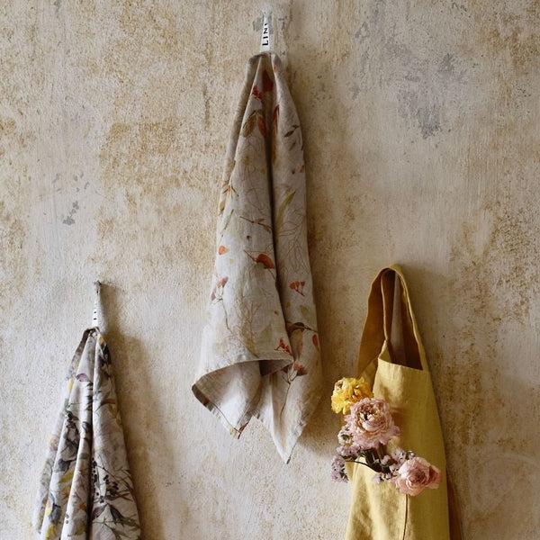 Linen Tales Leaves On Natural Linen Kitchen Towel