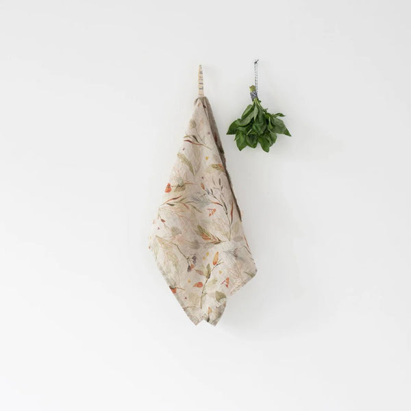 linen tales Leaves on Natural Linen Kitchen Towel