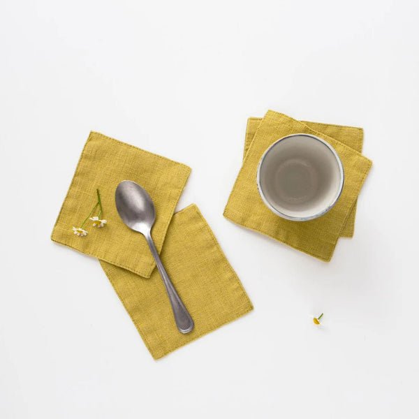 linen tales Lemon Curry Linen Coasters Set of 4