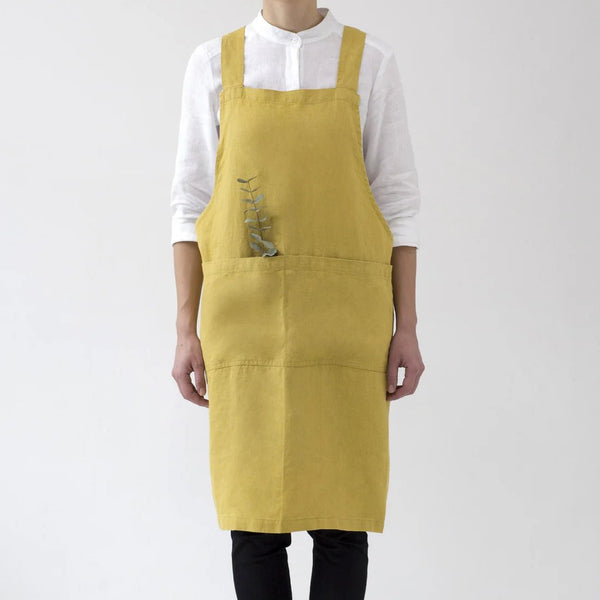 linen tales Lemon Curry Linen Crossback Apron