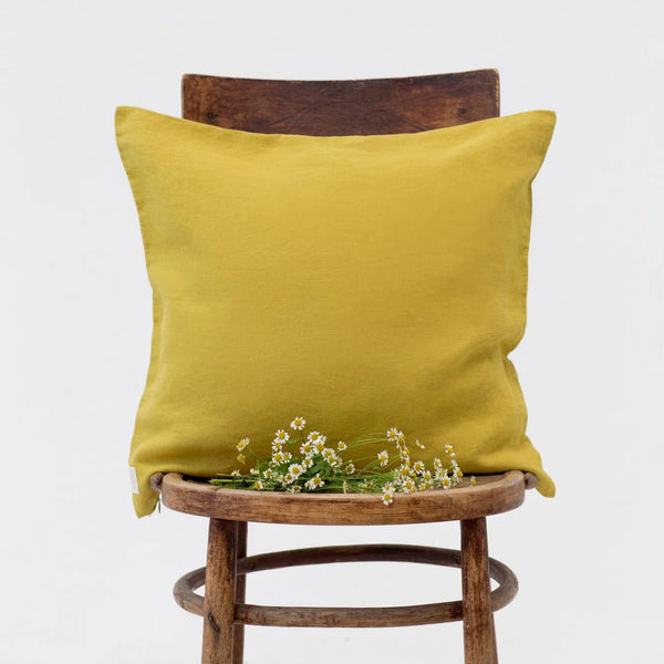 Linen Tales Lemon Curry Linen Cushion Cover