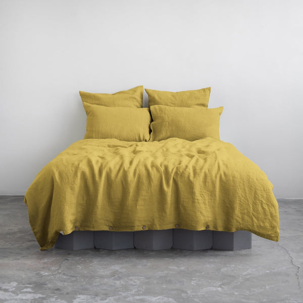 linen tales Lemon Curry Linen Duvet Cover Set