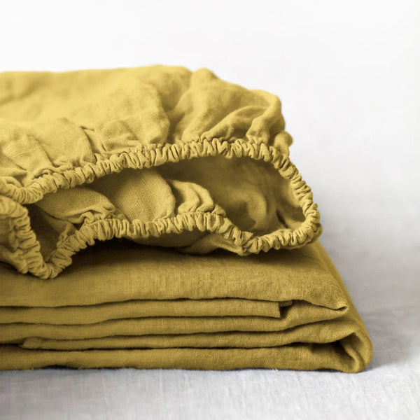 linen tales Lemon Curry Linen Fitted Sheet