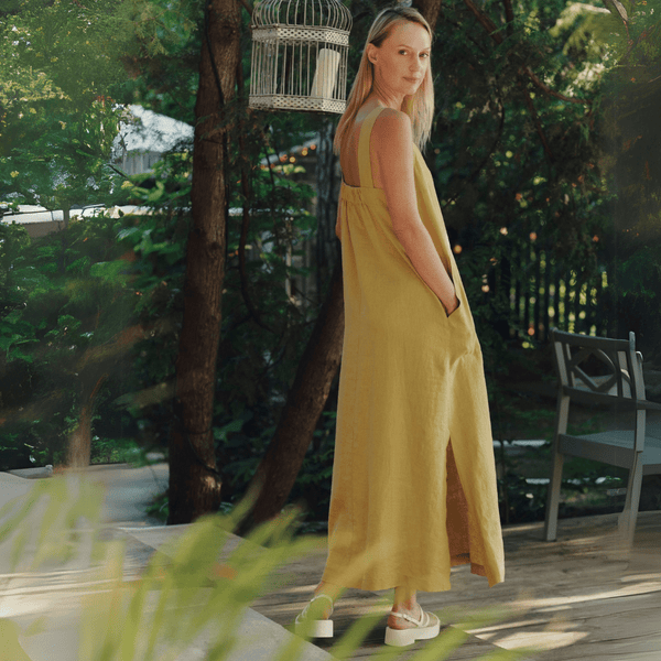 linen tales Lemon Curry Linen Fugue Dress