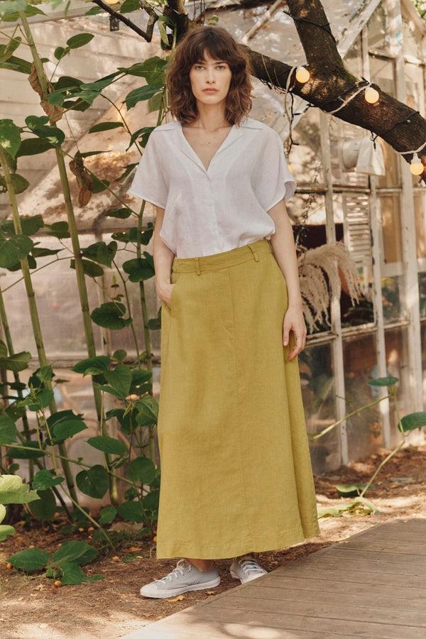 Linen Tales Lemon Curry Linen Gardenia Skirt