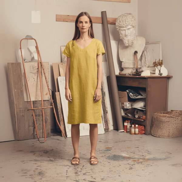 linen tales Lemon Curry Linen Goldenrod Dress