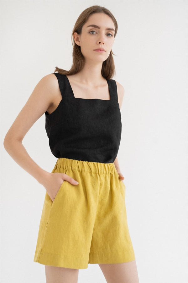 Linen Tales Lemon Curry Linen Hip-Hop Shorts