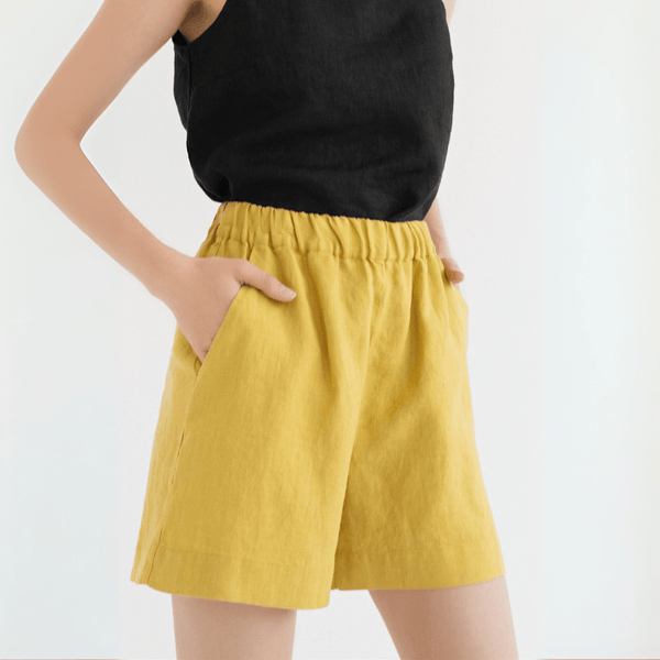 linen tales Lemon Curry Linen Hip-Hop Shorts