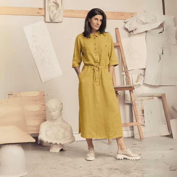 linen tales Lemon Curry Linen Linden Dress