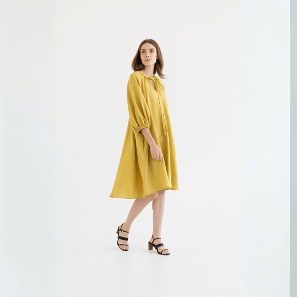 linen tales Lemon Curry Linen Mahina Dress