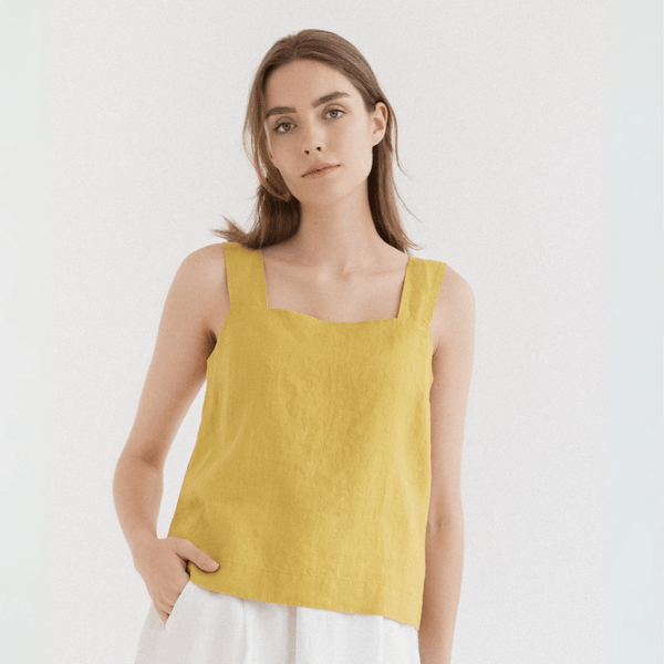 linen tales Lemon Curry Linen Polka Top