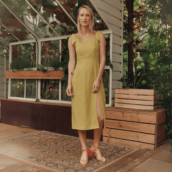 linen tales Lemon Curry Linen Rumba Dress