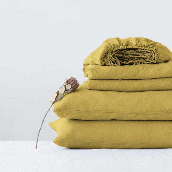 linen tales Lemon Curry Linen Sheet Set
