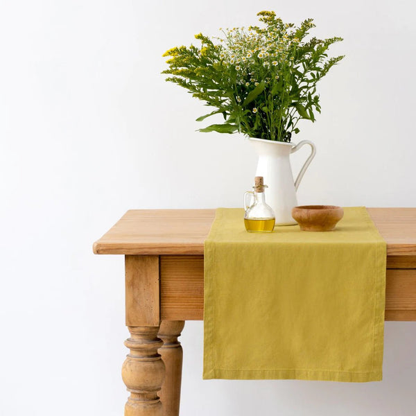 linen tales Lemon Curry Linen Table Runner