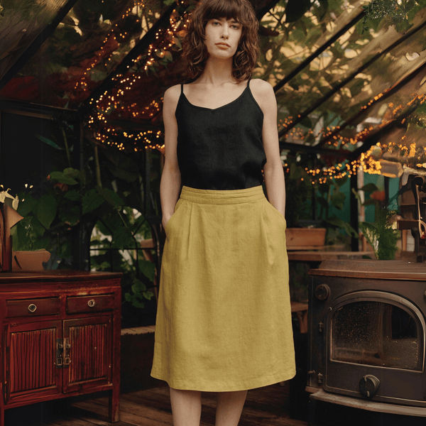 linen tales Lemon Curry Linen Tulip Skirt