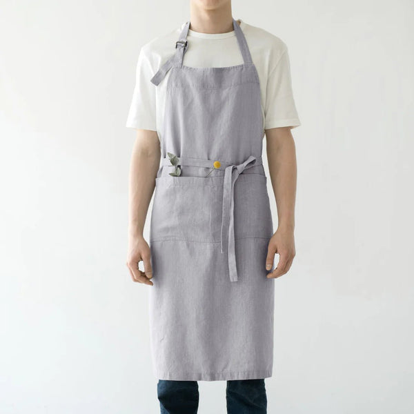linen tales Light Grey Linen Chef Apron