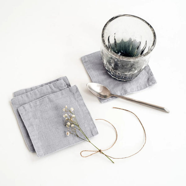 linen tales Light Grey Linen Coasters Set of 4