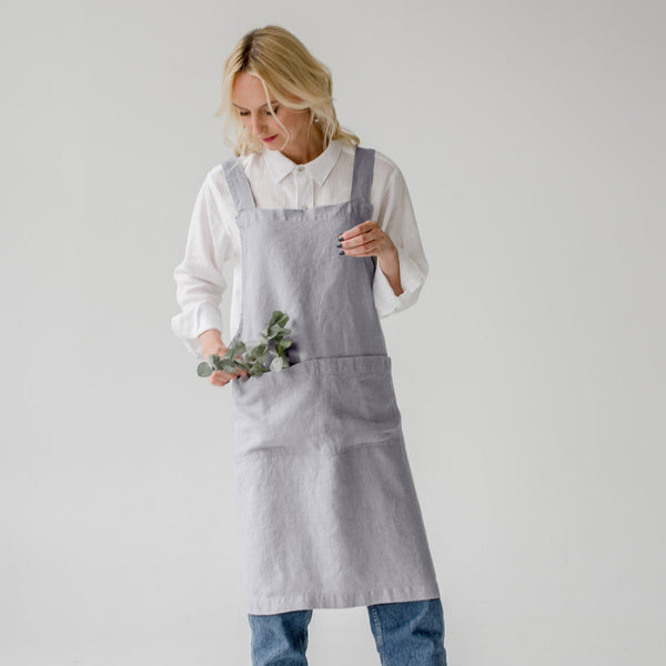 Linen Tales Light Grey Linen Crossback Apron