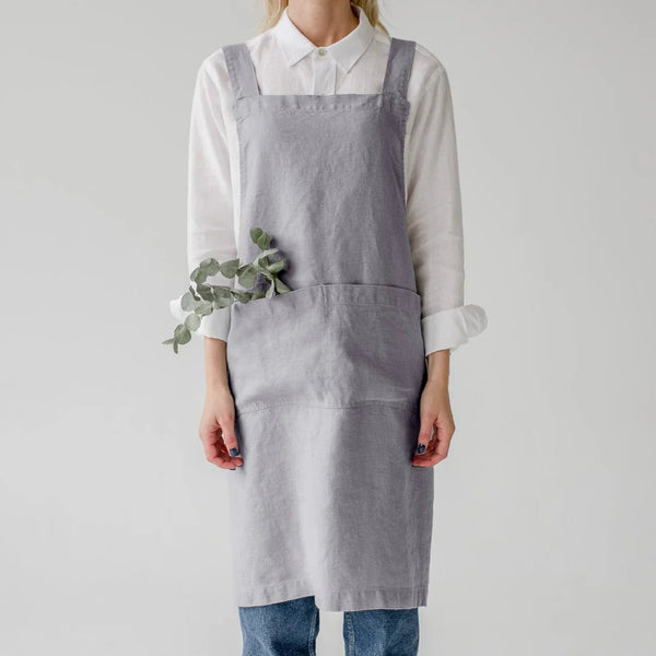 Linen Tales Light Grey Linen Crossback Apron
