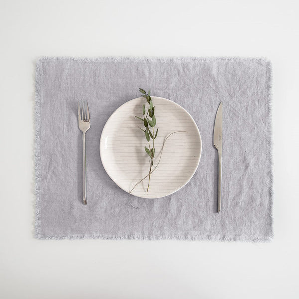 linen tales Light Grey Linen Placemat with Fringes