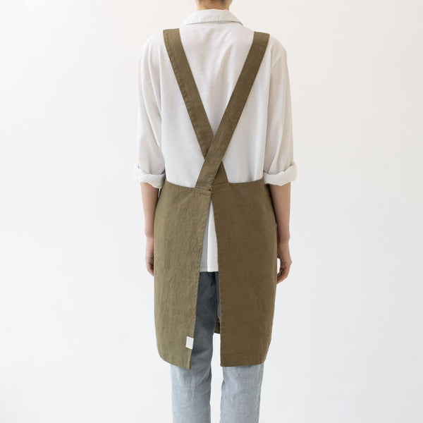 Linen Tales Martini Olive Linen Crossback Apron