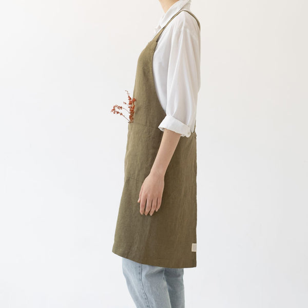 Linen Tales Martini Olive Linen Crossback Apron