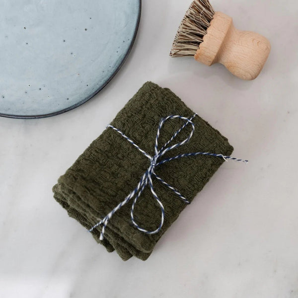 linen tales Martini Olive Linen Dishcloth Set of 2