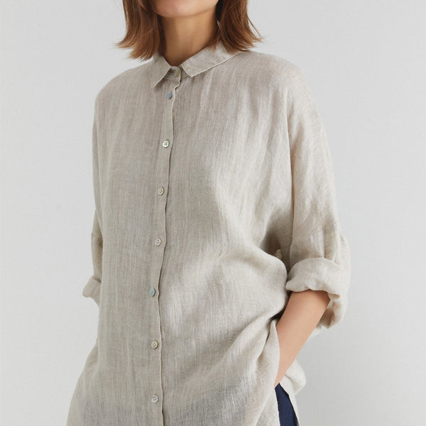 linen tales Melange Linen Oregano Shirt
