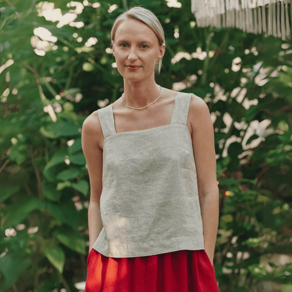 linen tales Melange Linen Polka Top