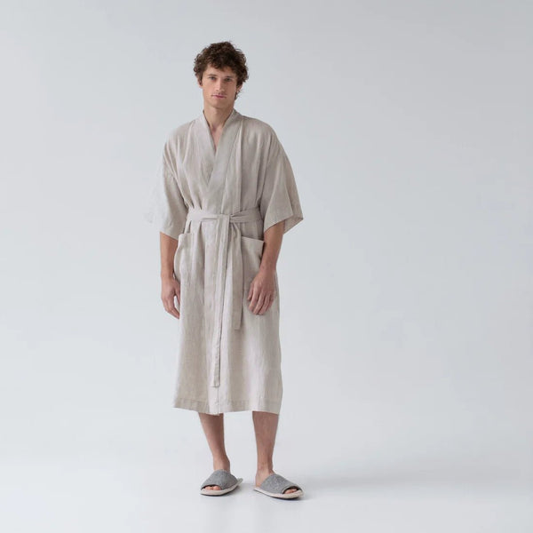 linen tales Melange Linen Summer Bathrobe