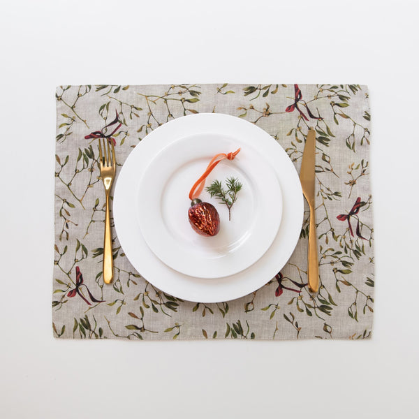 linen tales Mistletoe on Natural Linen Placemat