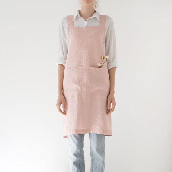 linen tales Misty Rose Linen Crossback Apron