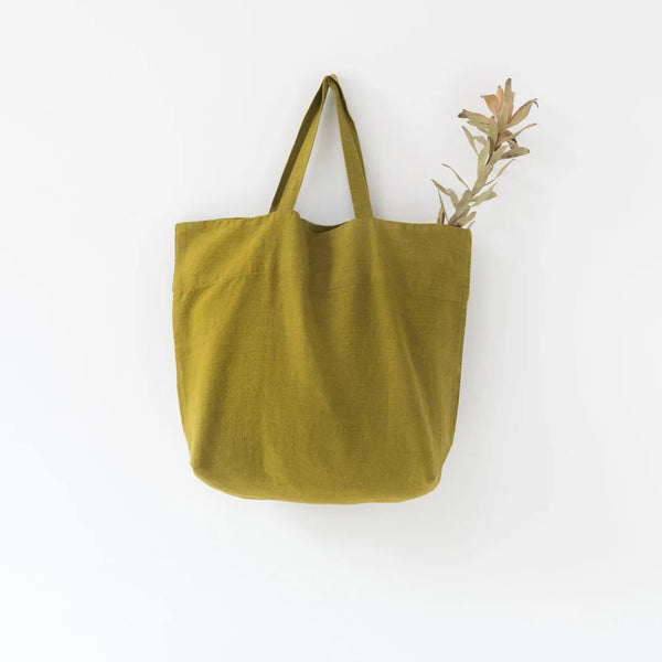 linen tales Moss Green Linen Big Bag