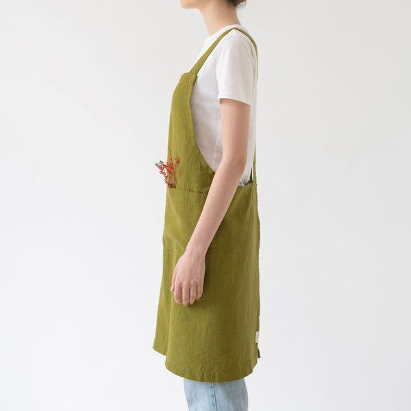 Linen Tales Moss Green Linen Crossback Apron