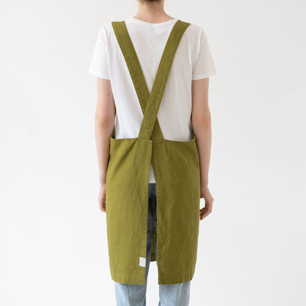 Linen Tales Moss Green Linen Crossback Apron
