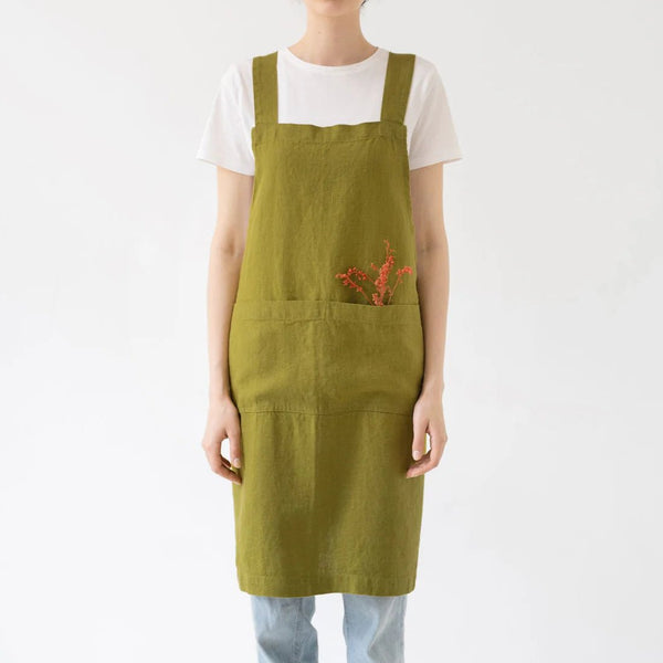 linen tales Moss Green Linen Crossback Apron