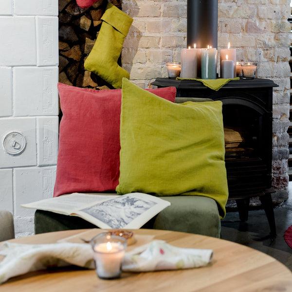 Linen Tales Moss Green Linen Cushion Cover