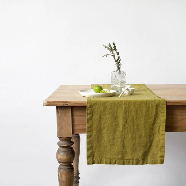 Linen Tales Moss Green Linen Table Runner