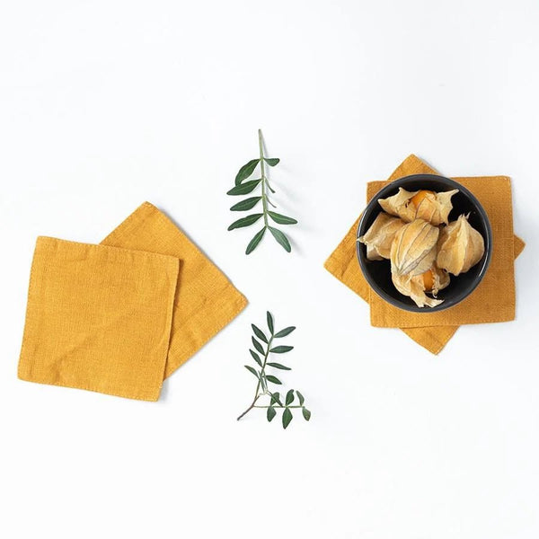 linen tales Mustard Linen Coasters Set of 4